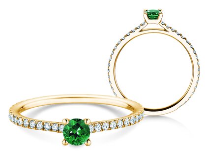 Verlovingsring Bright in 14K geelgoud met smaragd 0,20ct en diamanten 0,27ct