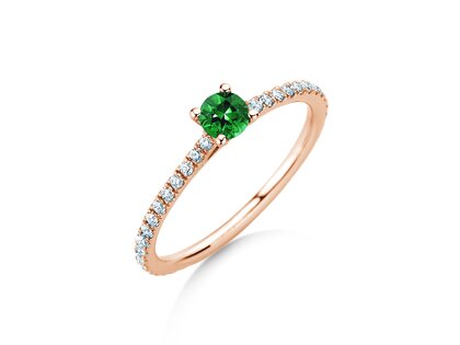 Verlovingsring Bright in 14K roségoud met smaragd 0,20ct en diamanten 0,27ct