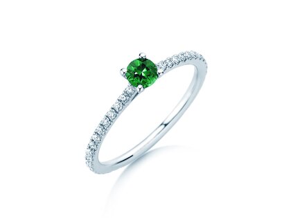 Verlovingsring Bright in 9K witgoud met smaragd 0,20ct en diamanten 0,27ct