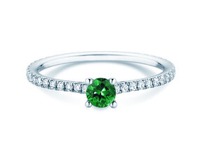 Verlovingsring Bright in 9K witgoud met smaragd 0,20ct en diamanten 0,27ct