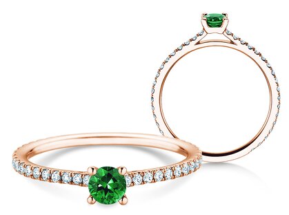 Verlovingsring Bright in 14K roségoud met smaragd 0,20ct en diamanten 0,27ct