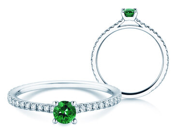 Verlovingsring Bright in 14K witgoud met smaragd 0,20ct en diamanten 0,27ct