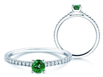 Verlovingsring Bright in platina 950/- met smaragd 0,20ct en diamanten 0,27ct