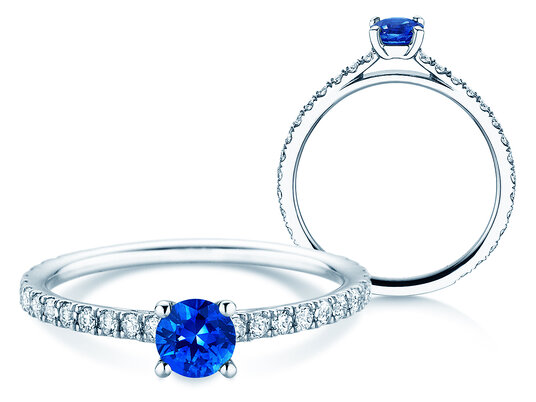 Verlovingsring Bright in 14K witgoud met saffier 0,50ct en diamanten 0,36ct
