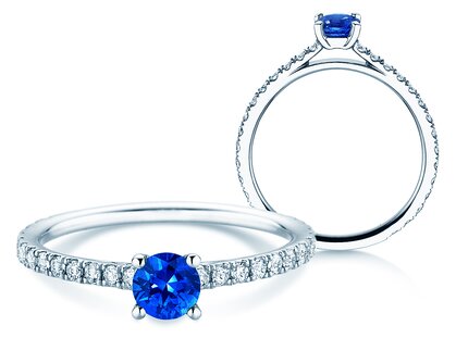 Verlovingsring Bright in 14K witgoud met saffier 0,50ct en diamanten 0,36ct