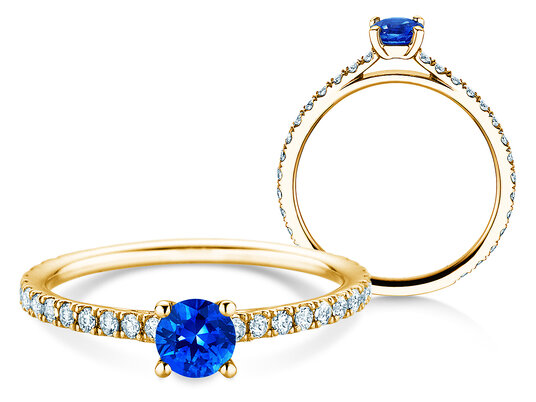 Verlovingsring Bright in 14K geelgoud met saffier 0,50ct en diamanten 0,36ct