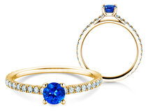 Verlovingsring Bright in 18K geelgoud met saffier 0,50ct en diamanten 0,36ct