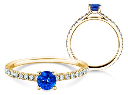 Verlovingsring Bright in 18K geelgoud met saffier 0,50ct en diamanten 0,36ct