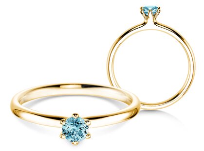 Verlovingsring Classic Colour in 14K geelgoud met blauwe topaas 0,25ct