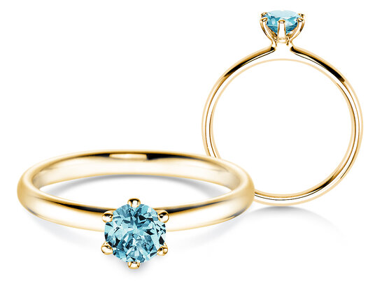 Verlovingsring Classic Colour in 9K geelgoud met blauwe topaas 0,50ct