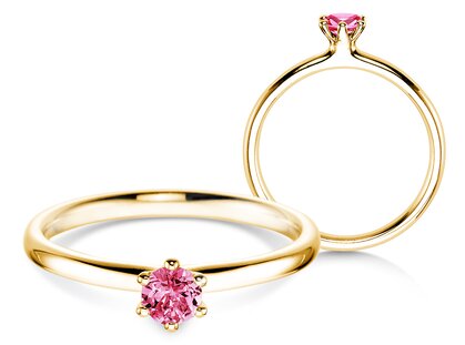 Verlovingsring Classic Colour in 9K geelgoud met roze toermalijn 0,25ct