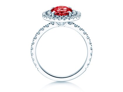 Verlovingsring Double Halo in 9K witgoud met robijn 2,50ct en diamanten 0,80ct