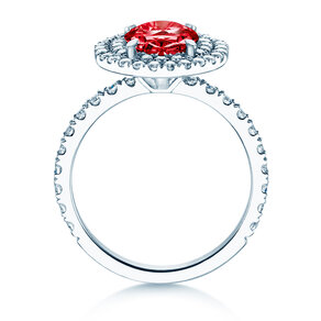 Verlovingsring Double Halo in 9K witgoud met robijn 2,50ct en diamanten 0,80ct