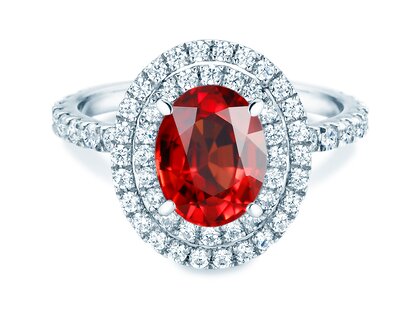 Verlovingsring Double Halo in 9K witgoud met robijn 2,50ct en diamanten 0,80ct