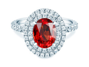 Verlovingsring Double Halo in 9K witgoud met robijn 2,50ct en diamanten 0,80ct