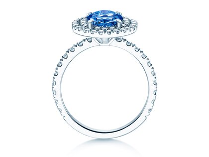 Verlovingsring Double Halo in 14K witgoud met saffier 1,00ct en diamanten 0,58ct