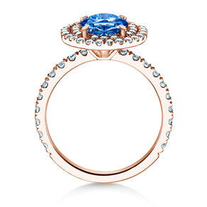 Verlovingsring Double Halo in 14K roségoud met saffier 1,00ct en diamanten 0,58ct