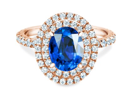 Verlovingsring Double Halo in 14K roségoud met saffier 1,00ct en diamanten 0,58ct
