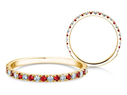 Verlovingsring Dusk Diamond & Color in 14K geelgoud met robijn 0,19ct en diamanten 0,19ct