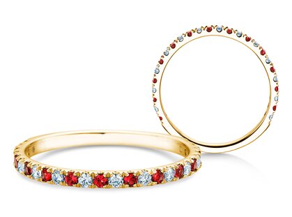 Verlovingsring Dusk Diamond & Color in 14K geelgoud met robijn 0,19ct en diamanten 0,19ct