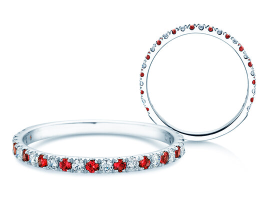 Verlovingsring Dusk met diamant & gekleurde edelsteen in 9K witgoud met robijn 0,19ct en diamanten 0,19ct