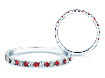 Verlovingsring Dusk met diamant & gekleurde edelsteen in 9K witgoud met robijn 0,19ct en diamanten 0,19ct