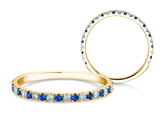 Verlovingsring Dusk met diamant & gekleurde edelsteen in 9K witgoud met saffier 0,19ct en diamanten 0,19ct