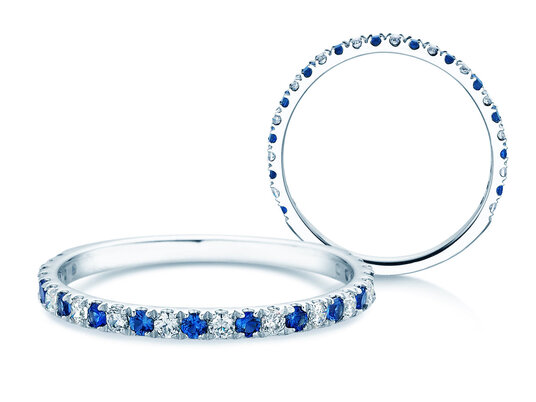 Verlovingsring Dusk met diamant & gekleurde edelsteen in 9K witgoud met saffier 0,19ct en diamanten 0,19ct