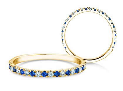 Verlovingsring Dusk Diamond & Color in 14K geelgoud met saffier 0,19ct en diamanten 0,19ct