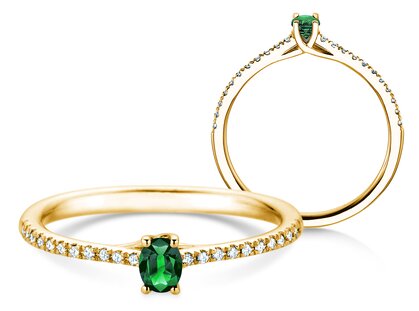 Verlovingsring Glow Pavé in 14K geelgoud met smaragd 0,25ct en diamanten 0,09ct
