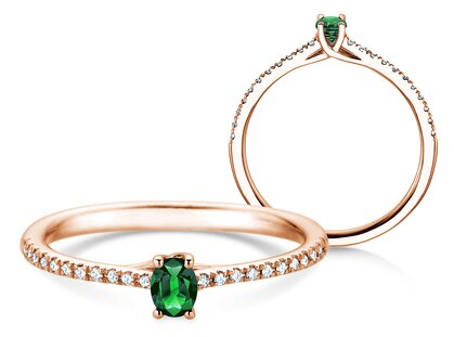 Verlovingsring Glow Pavé in 14K roségoud met smaragd 0,25ct en diamanten 0,09ct