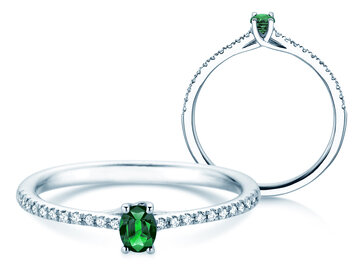 Verlovingsring Glow Pavé in 14K witgoud met smaragd 0,25ct en diamanten 0,09ct