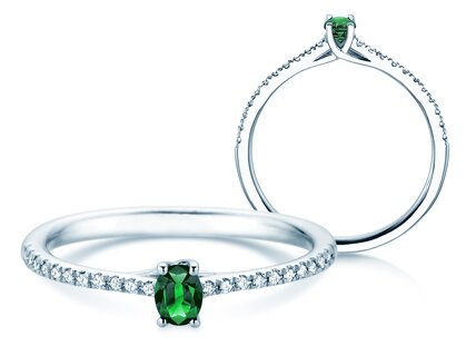 Verlovingsring Glow Pavé in 14K witgoud met smaragd 0,25ct en diamanten 0,09ct