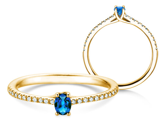 Geboortesteen ring Glow Pavé september in 9K witgoud met saffier 0,25ct en diamanten 0,09ct