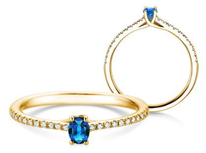 Verlovingsring Glow Pavé in 14K geelgoud met saffier 0,25ct en diamanten 0,09ct
