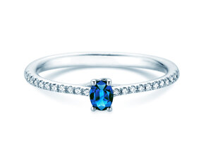 Geboortesteen ring Glow Pavé september in 9K witgoud met saffier 0,25ct en diamanten 0,09ct