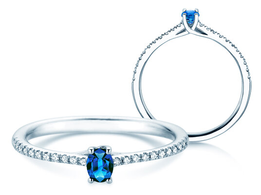 Geboortesteen ring Glow Pavé september in 9K witgoud met saffier 0,25ct en diamanten 0,09ct