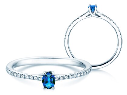 Geboortesteen ring Glow Pavé september in 9K witgoud met saffier 0,25ct en diamanten 0,09ct