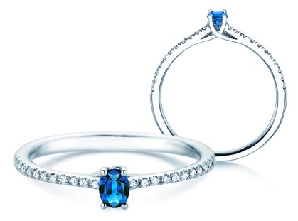 Verlovingsring Glow Pavé in 14K witgoud met saffier 0,25ct en diamanten 0,09ct