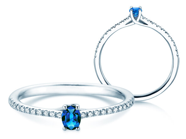 Geboortesteen ring Glow Pavé september in 9K witgoud met saffier 0,25ct en diamanten 0,09ct