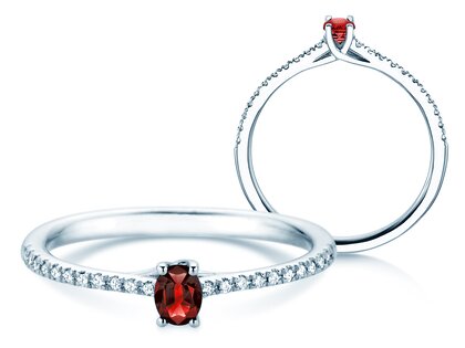 Geboortesteen ring Glow Pavé juli in 9K witgoud met robijn 0,25ct en diamanten 0,09ct