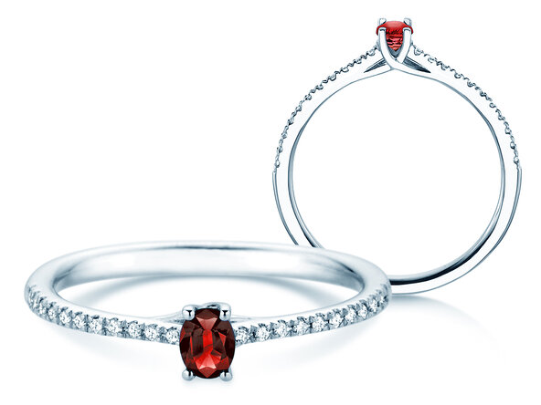 Geboortesteen ring Glow Pavé juli in 9K witgoud met robijn 0,25ct en diamanten 0,09ct
