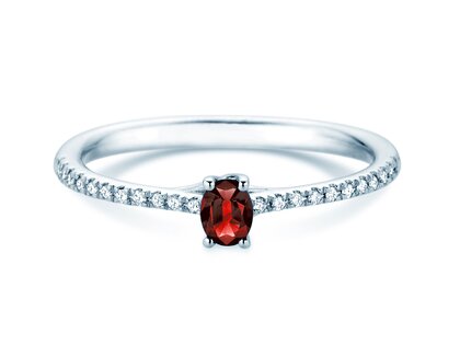 Geboortesteen ring Glow Pavé juli in 9K witgoud met robijn 0,25ct en diamanten 0,09ct
