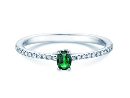 Geboortesteen ring Glow Pavé mei in 9K witgoud met smaragd 0,25ct en diamanten 0,09ct