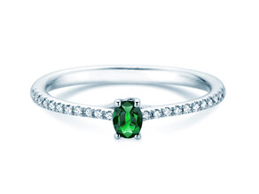 Geboortesteen ring Glow Pavé mei in 9K witgoud met smaragd 0,25ct en diamanten 0,09ct