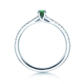Geboortesteen ring Glow Pavé mei in 9K witgoud met smaragd 0,25ct en diamanten 0,09ct