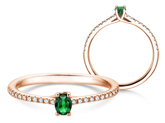 Geboortesteen ring Glow Pavé mei in 9K witgoud met smaragd 0,25ct en diamanten 0,09ct
