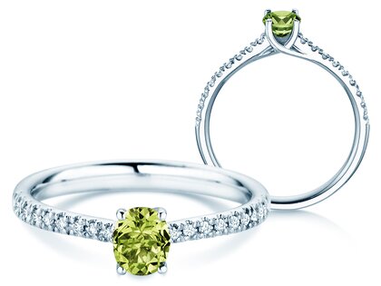 Geboortesteen ring Glow Pavé augustus in 9K witgoud met peridoot 0,60ct en diamanten 0,11ct