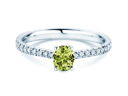 Geboortesteen ring Glow Pavé augustus in 9K witgoud met peridoot 0,60ct en diamanten 0,11ct