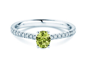 Geboortesteen ring Glow Pavé augustus in 9K witgoud met peridoot 0,60ct en diamanten 0,11ct